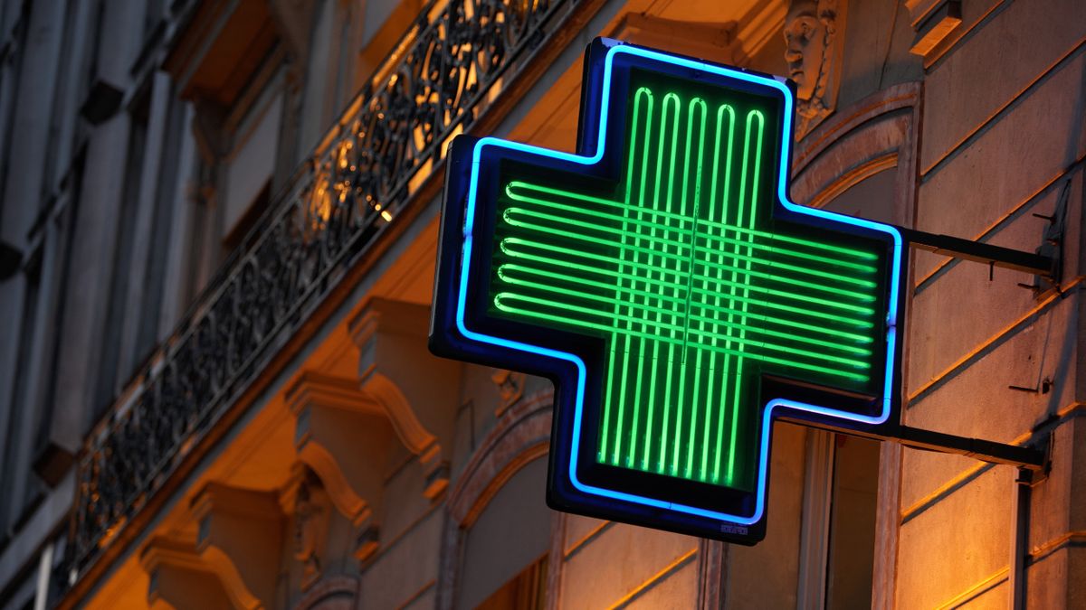 Pharmacy sign pictured in Paris, France.