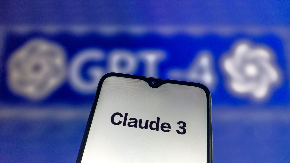Anthropic Claude 3 branding displayed on a smartphone screen with OpenAI