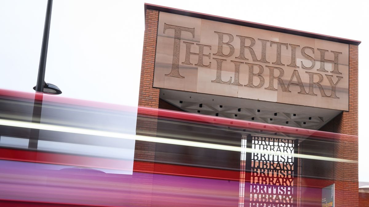 Exterior signage at The British Library on November 23, 2023 in London, England