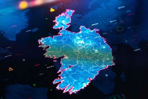 Map of Ireland on a digital pixelated display