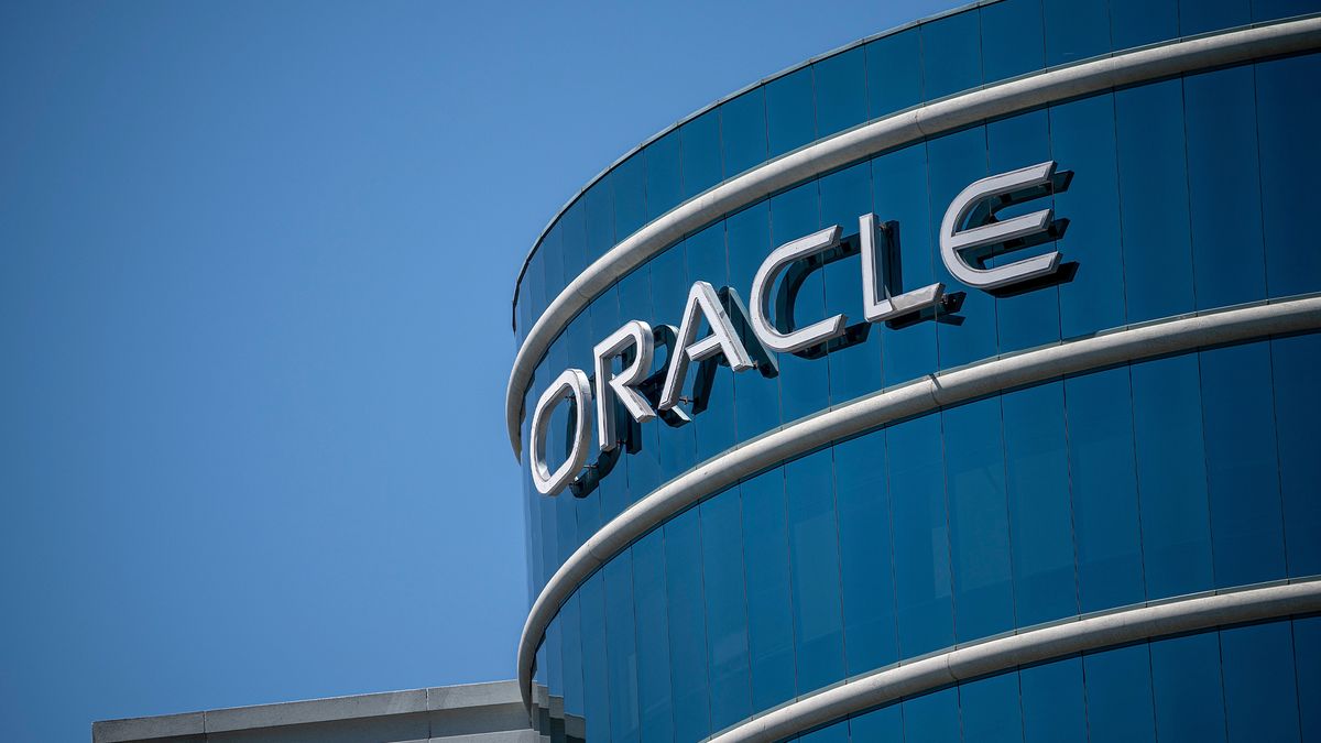 Oracle branding pictured on the Oracle offices in Redwood City, California, US, on Monday, May 15, 2023