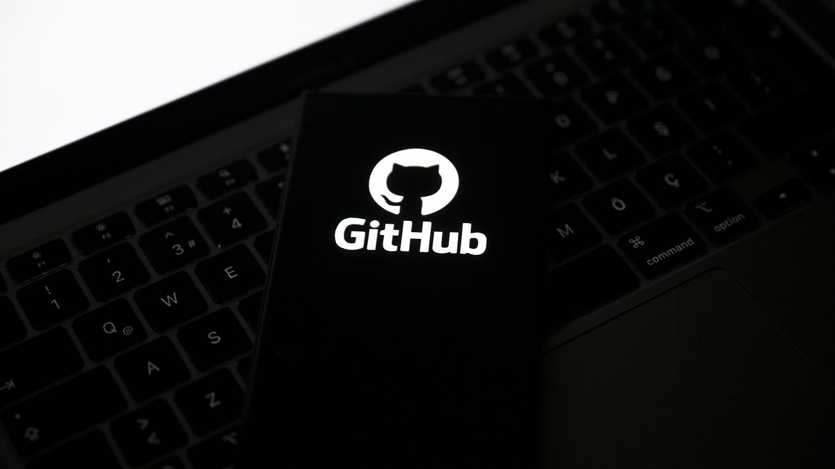 GitHub logo displayed on a screen with black and white contrasting colours.