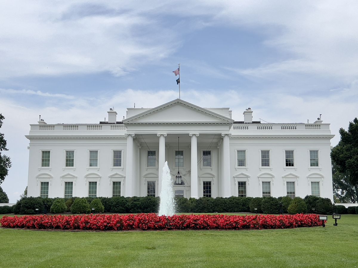 Picture of the White House. home of the President of the United States, pictured in July 2023.
